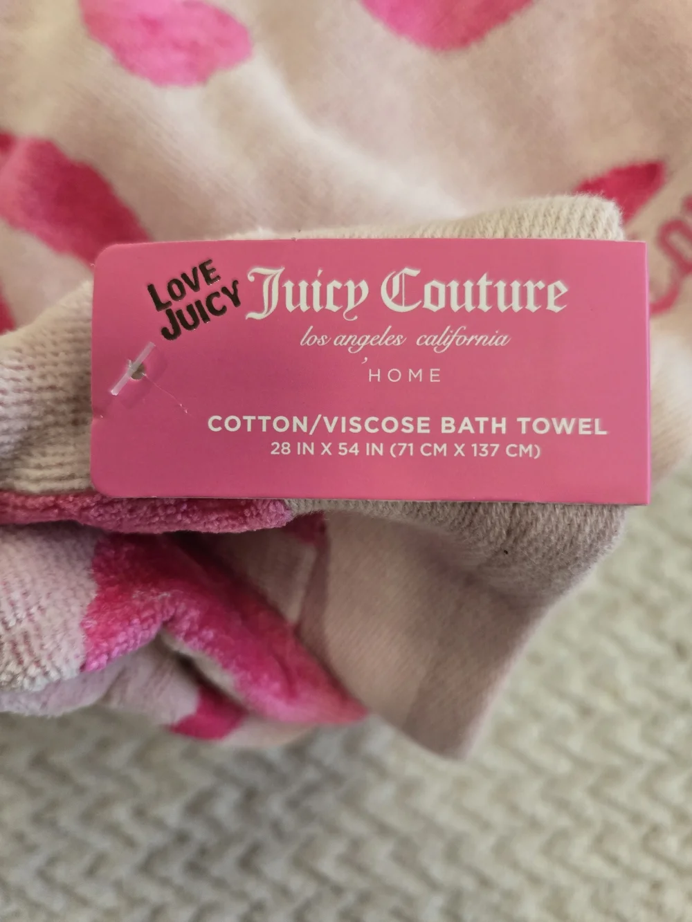 Juicy Couture Pink Bow & Heart Bath & 2 Hand Towel Set NWT